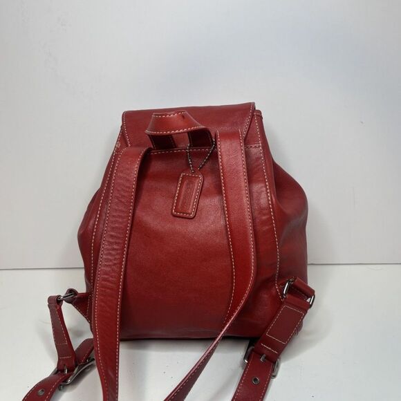 Vintage Coach Legacy Red Leather Drawstring Backpack Purse Buckle Designer - Picture 6 of 13